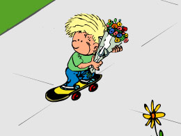 少年滑板送花